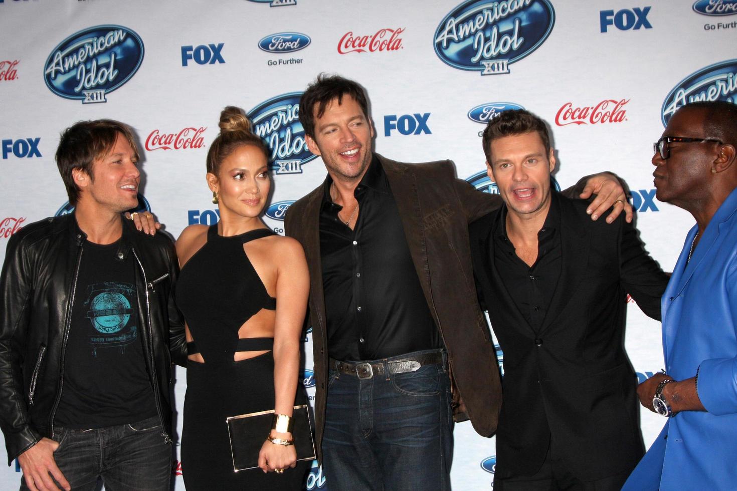 LOS ANGELES, FEB 20 - Keith Urban, Jennifer Lopez, Harry Connick Jr, Ryan Seacrest, Randy Jackson at the American Idol 13 Finalists Party at Fig and Olive on February 20, 2014 in West Hollywood, CA photo