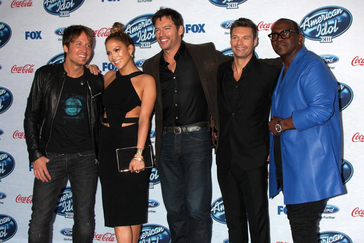 LOS ANGELES, FEB 20 - Keith Urban, Jennifer Lopez, Harry Connick Jr, Ryan Seacrest, Randy Jackson at the American Idol 13 Finalists Party at Fig and Olive on February 20, 2014 in West Hollywood, CA photo