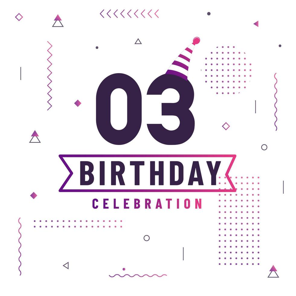 3 years birthday greetings card, 3 birthday celebration background free vector. vector