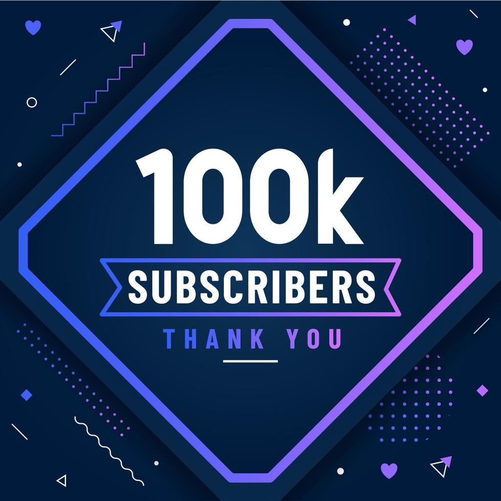 Thank you 100K subscribers, 100000 subscribers celebration modern colorful design. vector