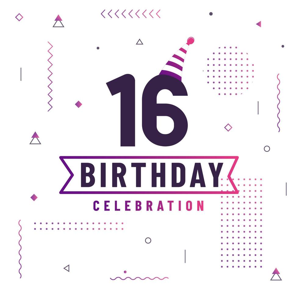 16 years birthday greetings card, 16 birthday celebration background free vector. vector