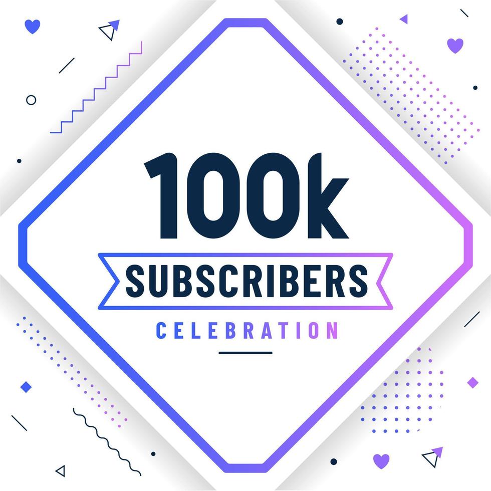Thank you 100K subscribers, 100000 subscribers celebration modern colorful design. vector