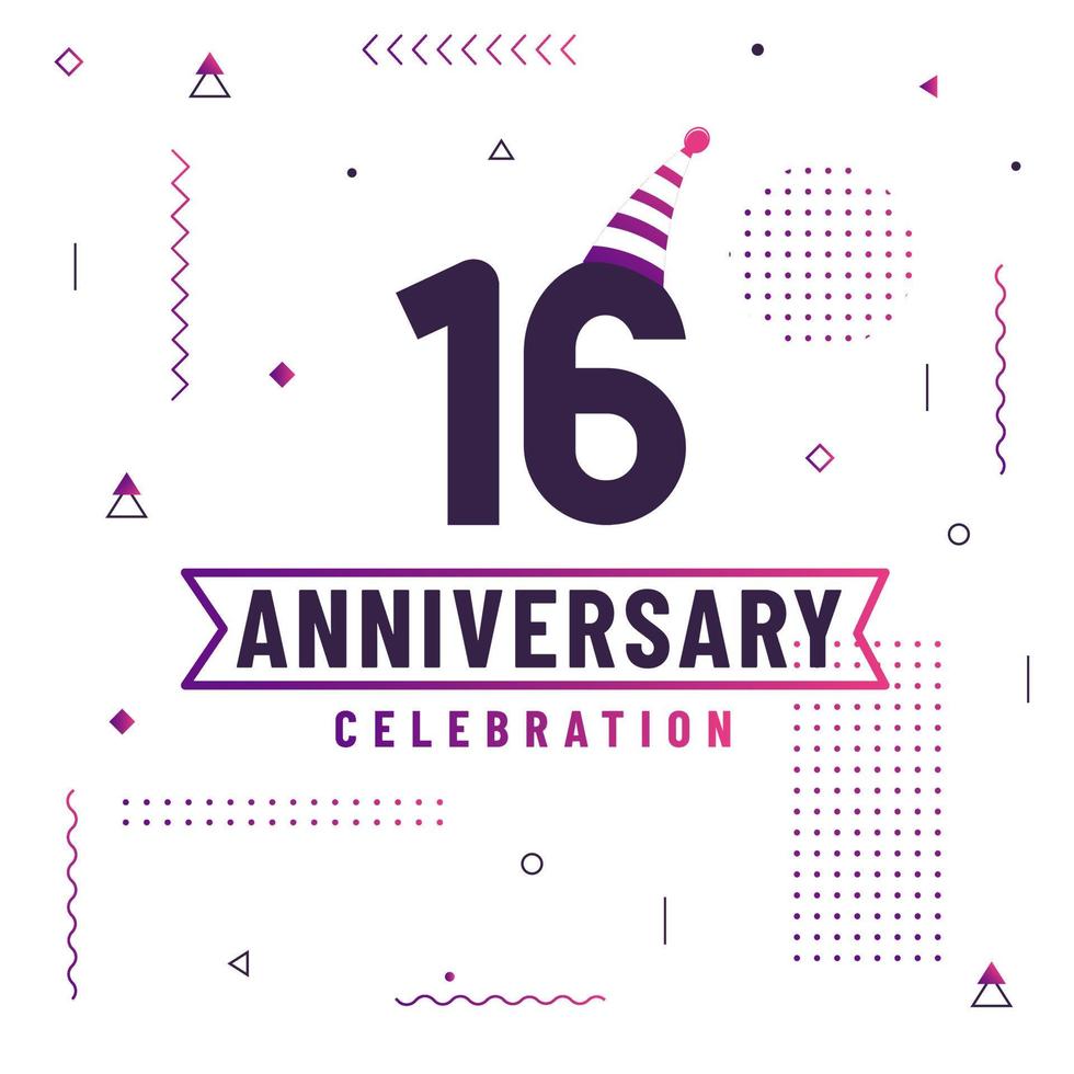 16 years anniversary greetings card, 16 anniversary celebration background free vector. vector