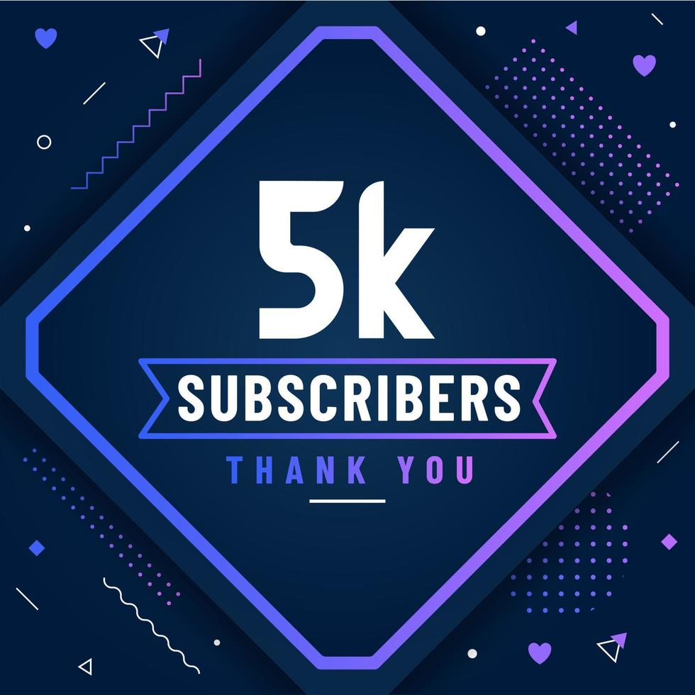 Thank you 5K subscribers, 5000 subscribers celebration modern colorful design. vector