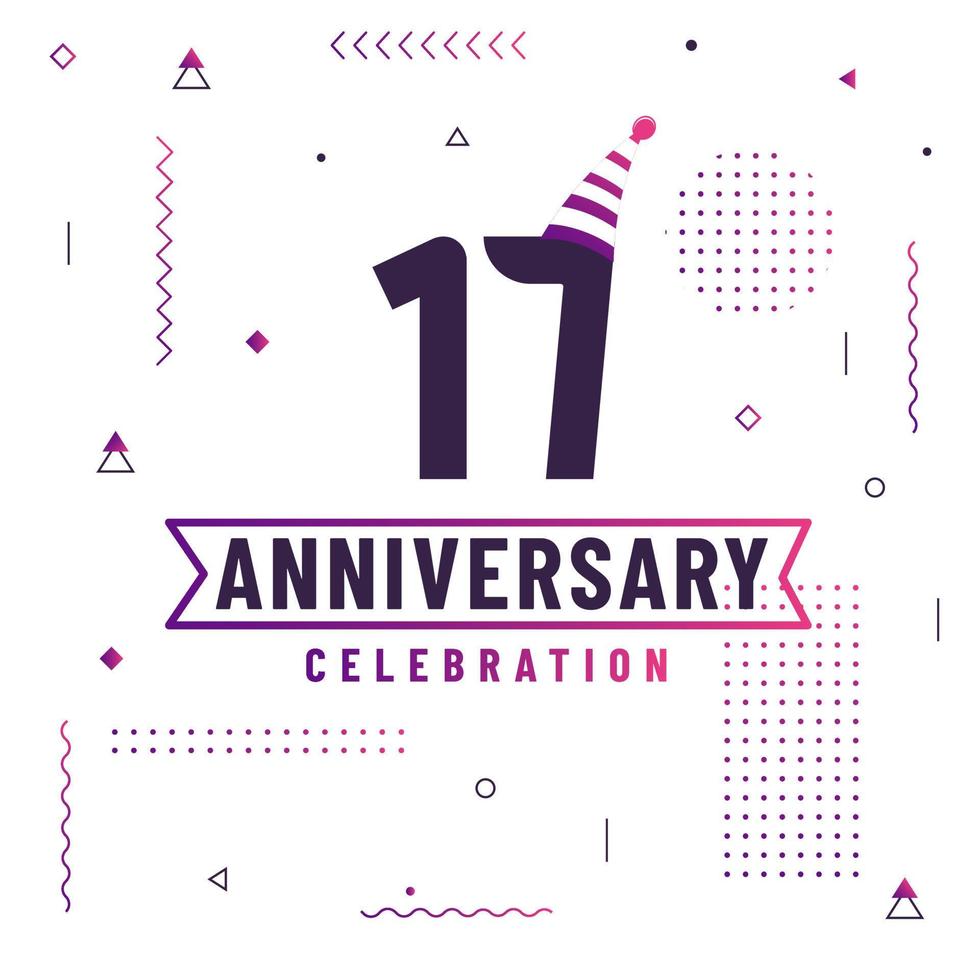 17 years anniversary greetings card, 17 anniversary celebration background free vector. vector