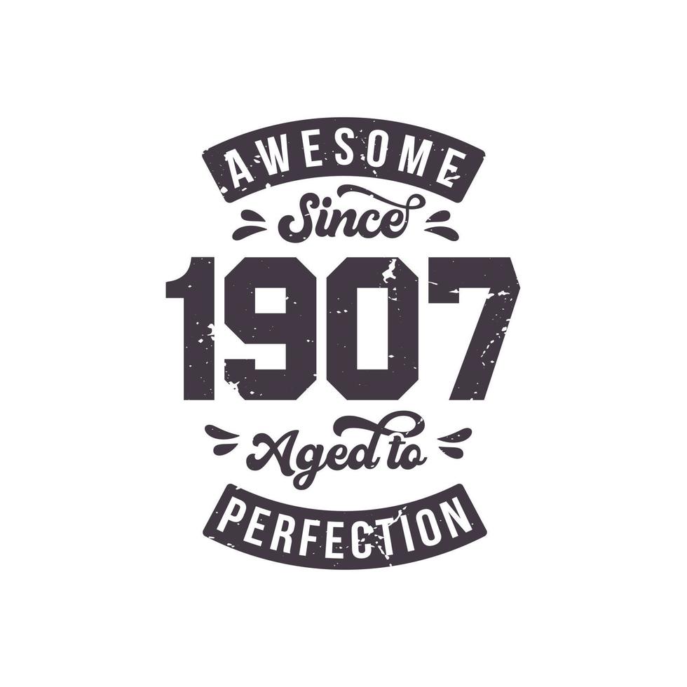 Born in 1907 Awesome Retro Vintage Birthday, Awesome since 1907 Aged to Perfection vector