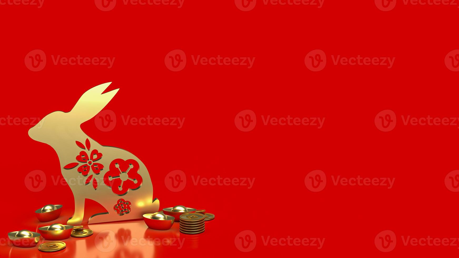 The gold rabbit and chines money for promotion concept 3d rendering photo