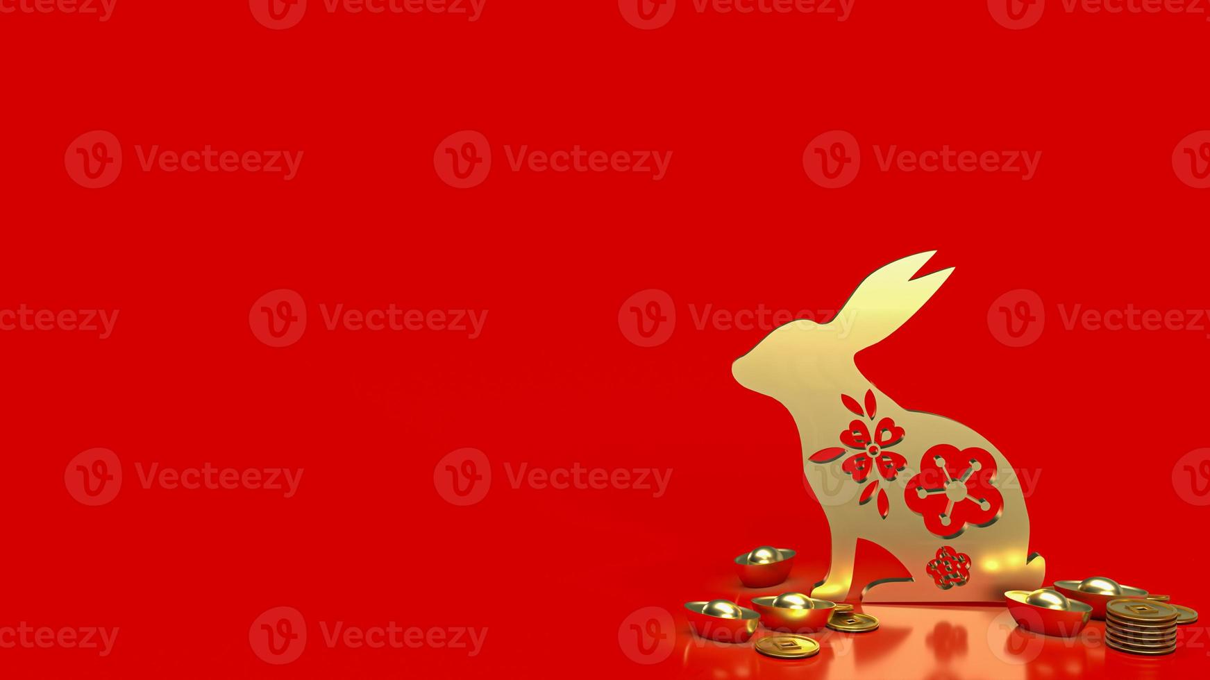The gold rabbit and chines money for promotion concept 3d rendering photo