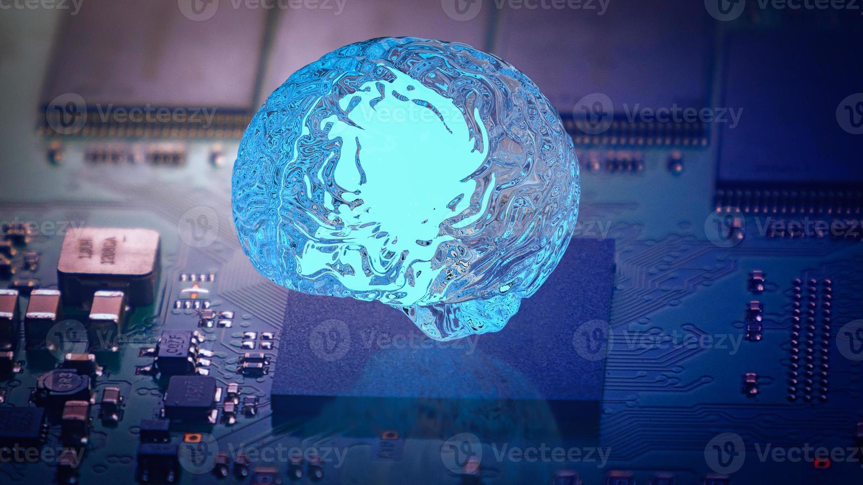 The brain glow light on pcb for sci or technology concept 3d rendering photo