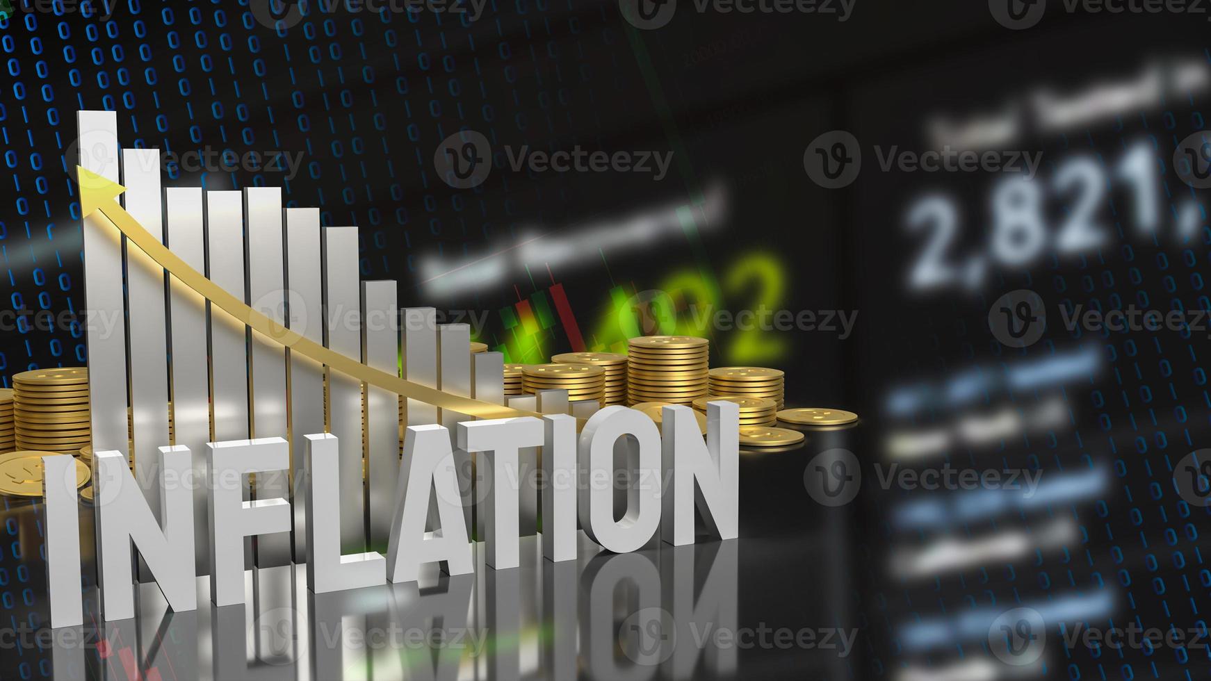 The white inflation text and  chart  for business concept 3d rendering photo
