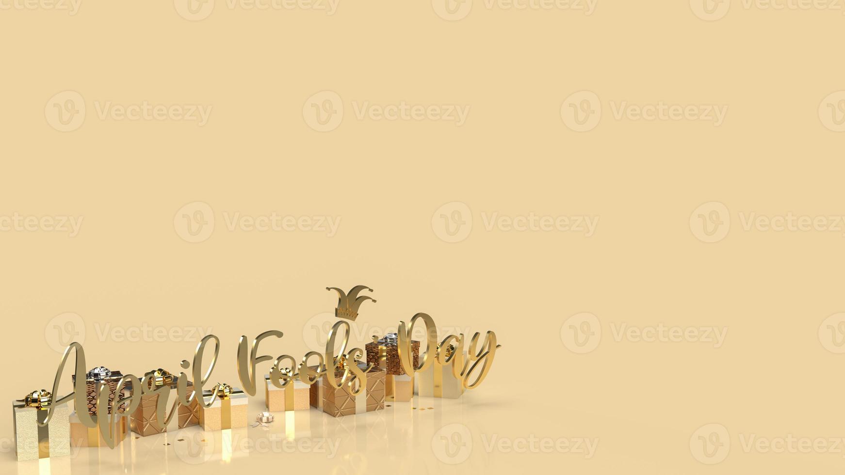 The gold word April fools day and gift box for holiday concept 3d rendering photo