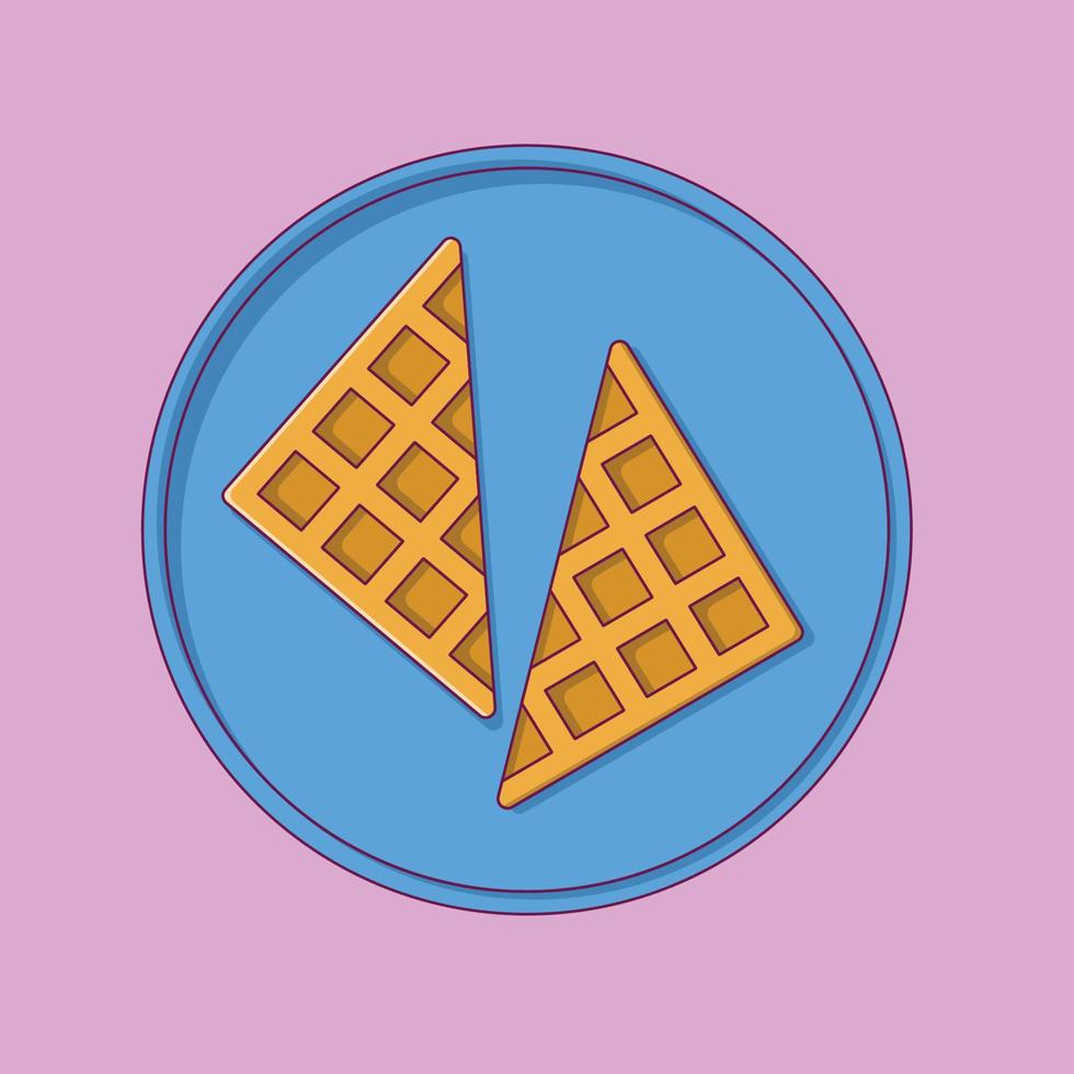 Waffle on Plate Vector Icon Illustration. Breakfast Food Vector. Flat Cartoon Style Suitable for Web Landing Page, Banner, Flyer, Sticker, Wallpaper, Background