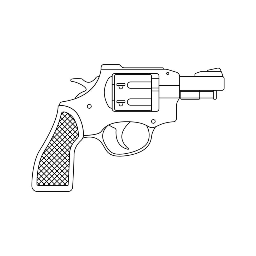 revólver, arma, contorno, icono, ilustración, blanco, plano de fondo vector