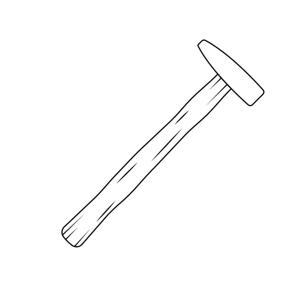 Wooden Hammer Outline Icon Illustration on White Background vector