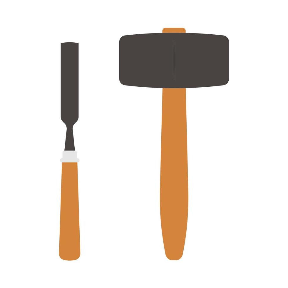 Mallet and Chisel Flat Illustration. Clean Icon Design Element on Isolated White Background vector