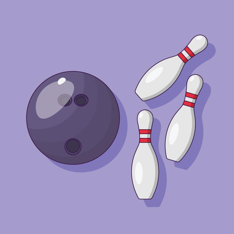 Bowling Ball and Pin Vector Icon Illustration with Outline for Design Element, Clip Art, Web, Landing page, Sticker, Banner. Flat Cartoon Style