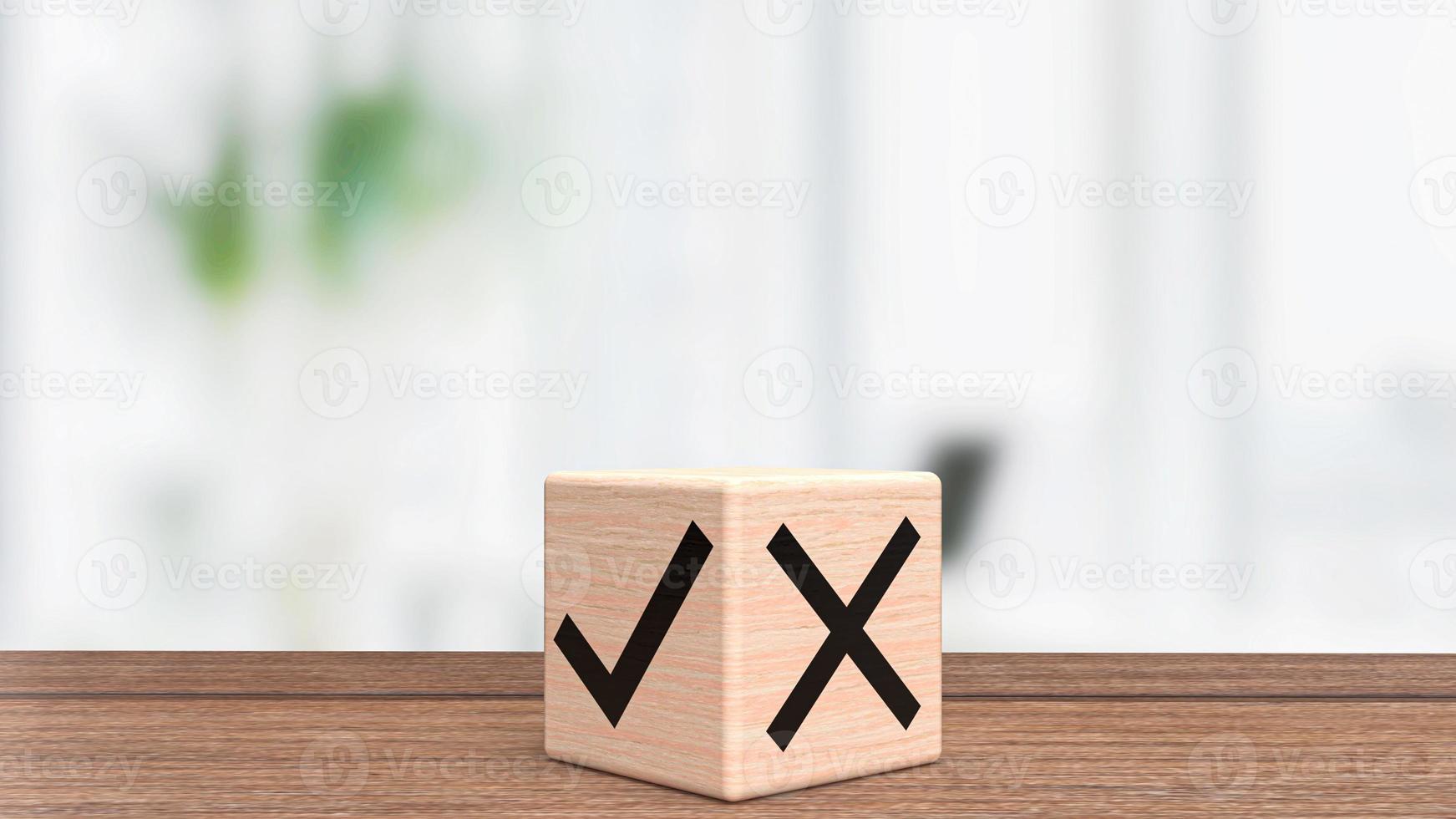 The right and wrong symbol on wood cube 3d rendering photo