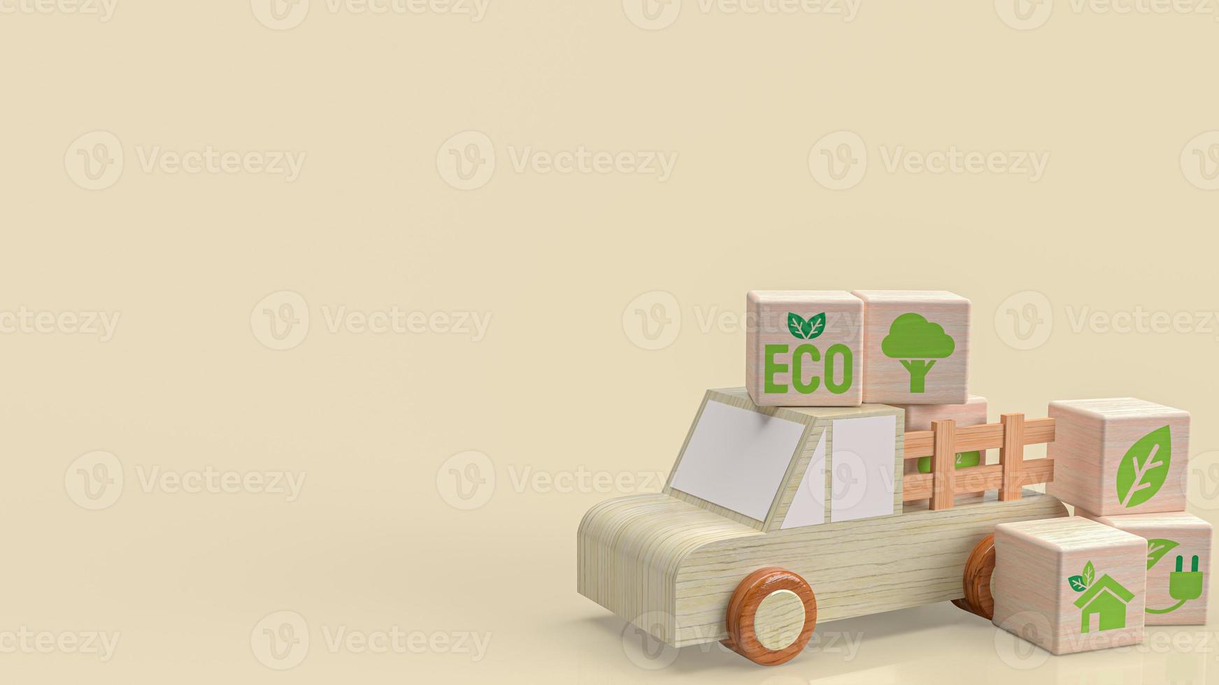 The wood truck and eco symbol on cube for technology or ecological concept 3d rendering photo
