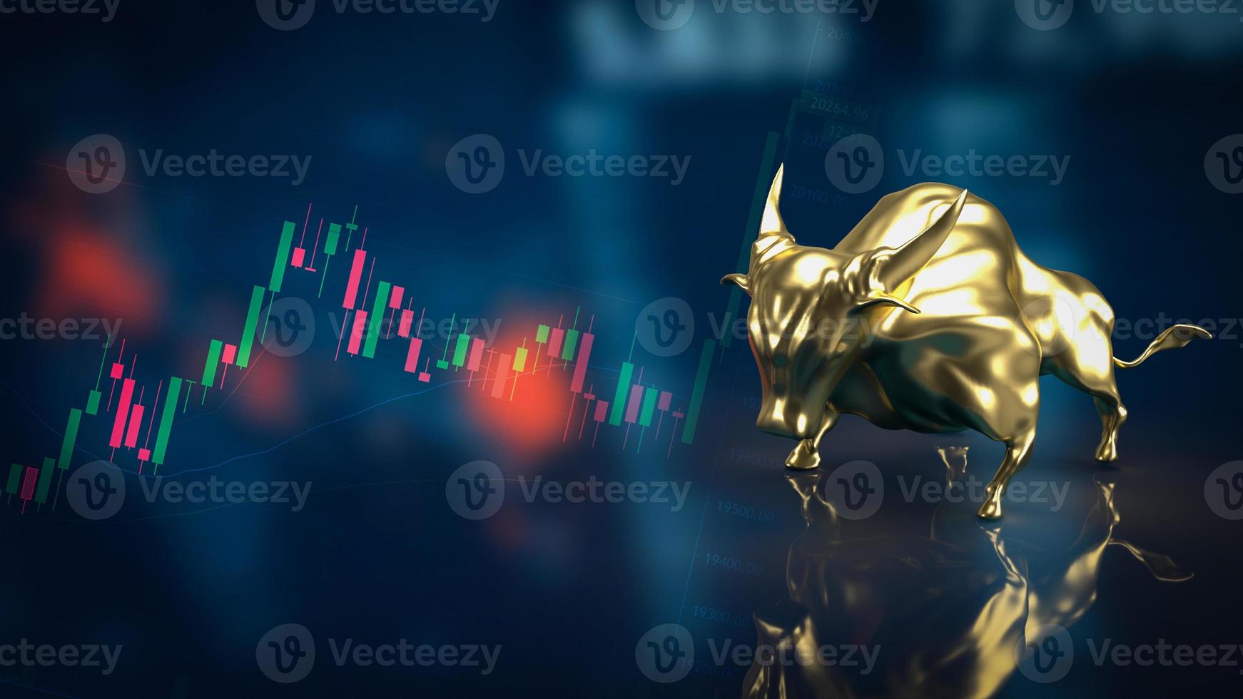 The gold bull on chart background for business concept 3d rendering photo