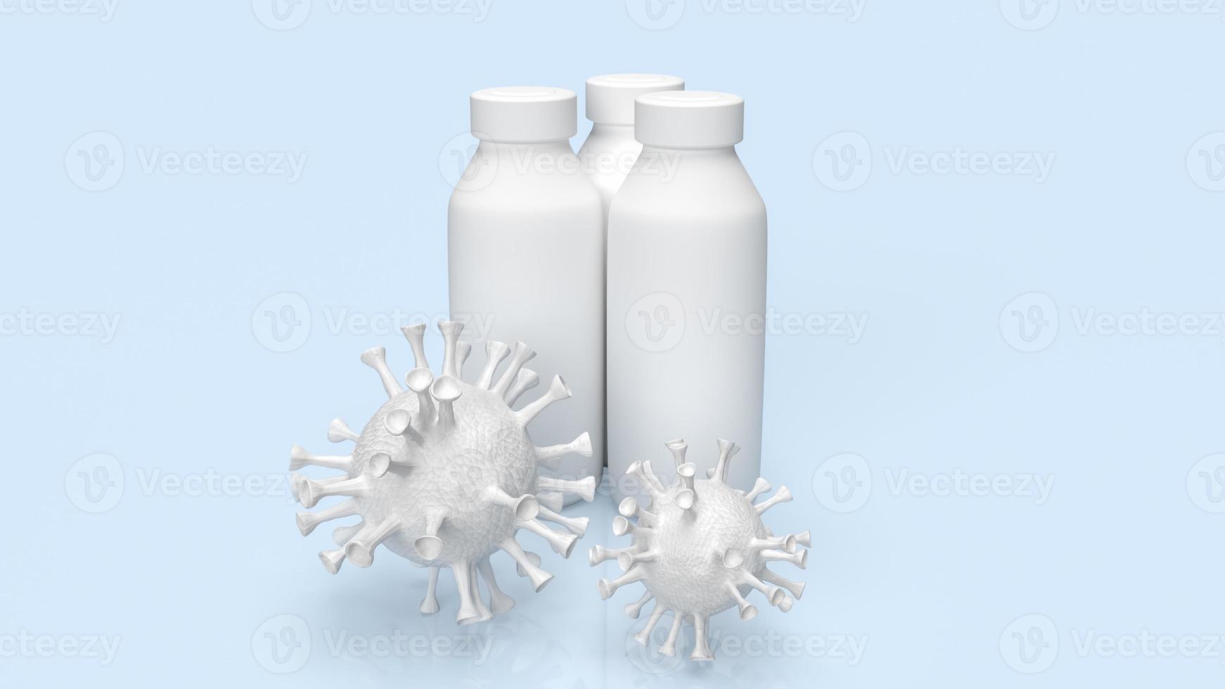 The white vaccine and virus on blue background for sci or outbreak concept 3d rendering photo