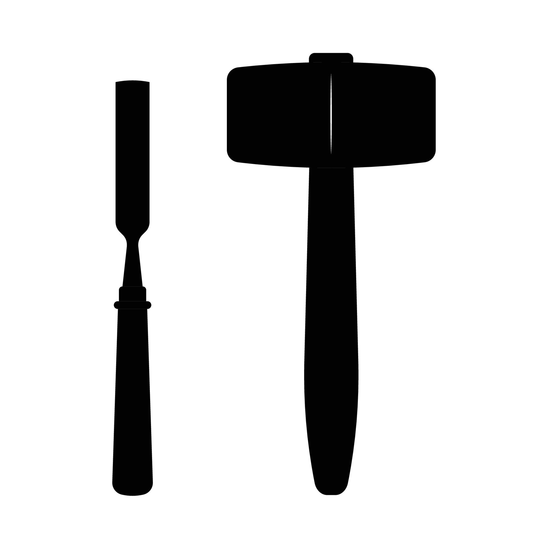 Mallet and Chisel Silhouette. Black and White Icon Design Elements on