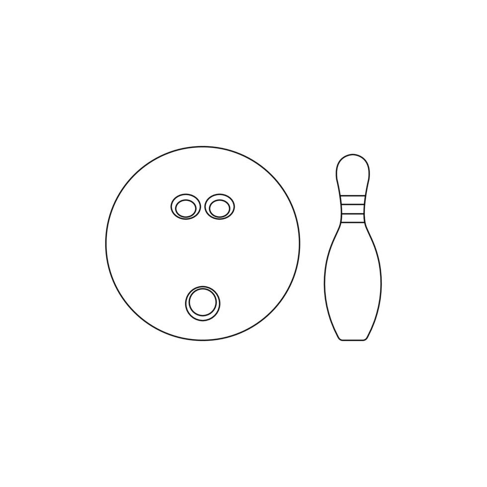 ilustración de icono de contorno de bola de bolos y pin sobre fondo blanco vector