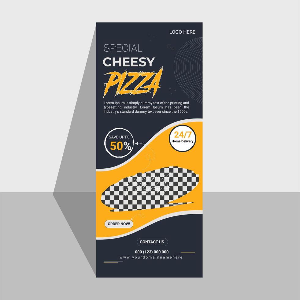 Modern food roll up or pull up banner template design for restaurant and cafe. vector
