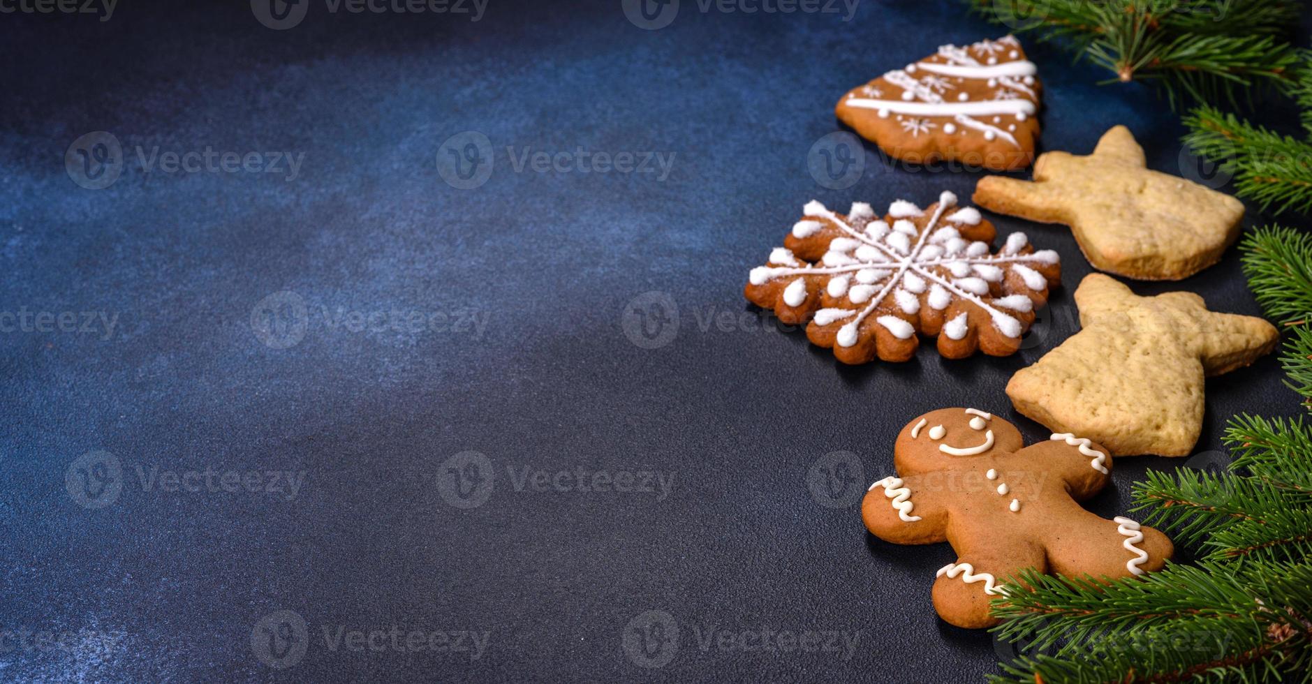 Delicious gingerbread cookies with honey, ginger and cinnamon. Christmas composition photo