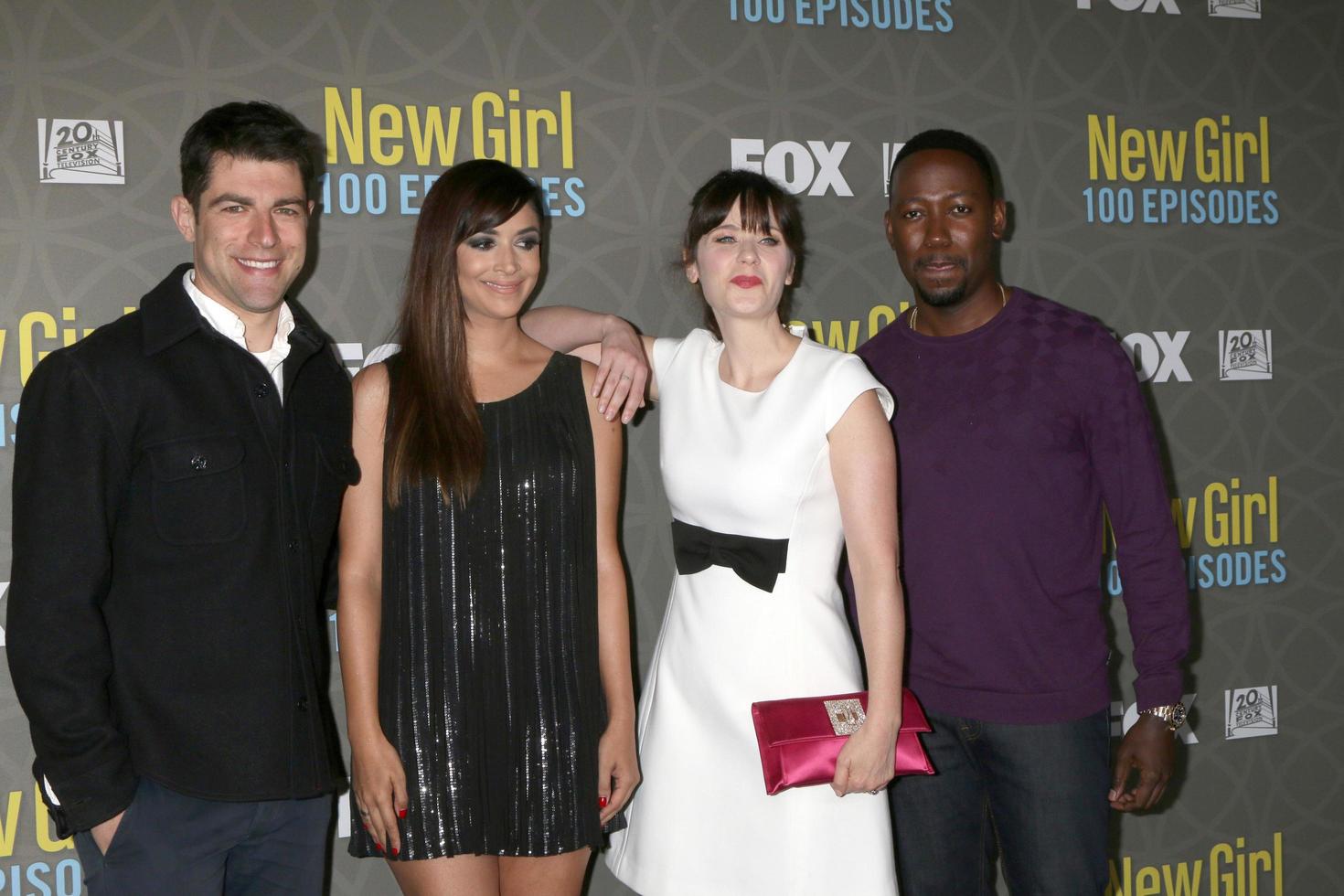 LOS ANGELES, MAR 3 - Max Greenfield, Hannah Simone, Zooey Deschanel, Lamorne Morris at the New Girl 100th Episode Party at the W Westwood on March 3, 2016 in Westwood, CA photo