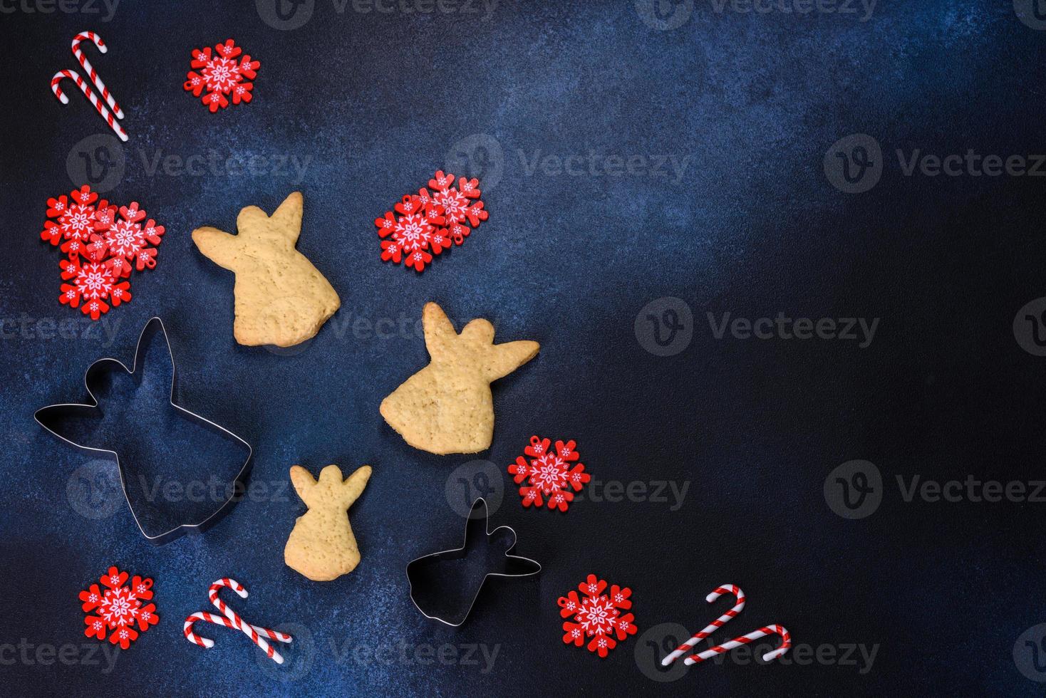 Delicious gingerbread cookies with honey, ginger and cinnamon. Christmas composition photo