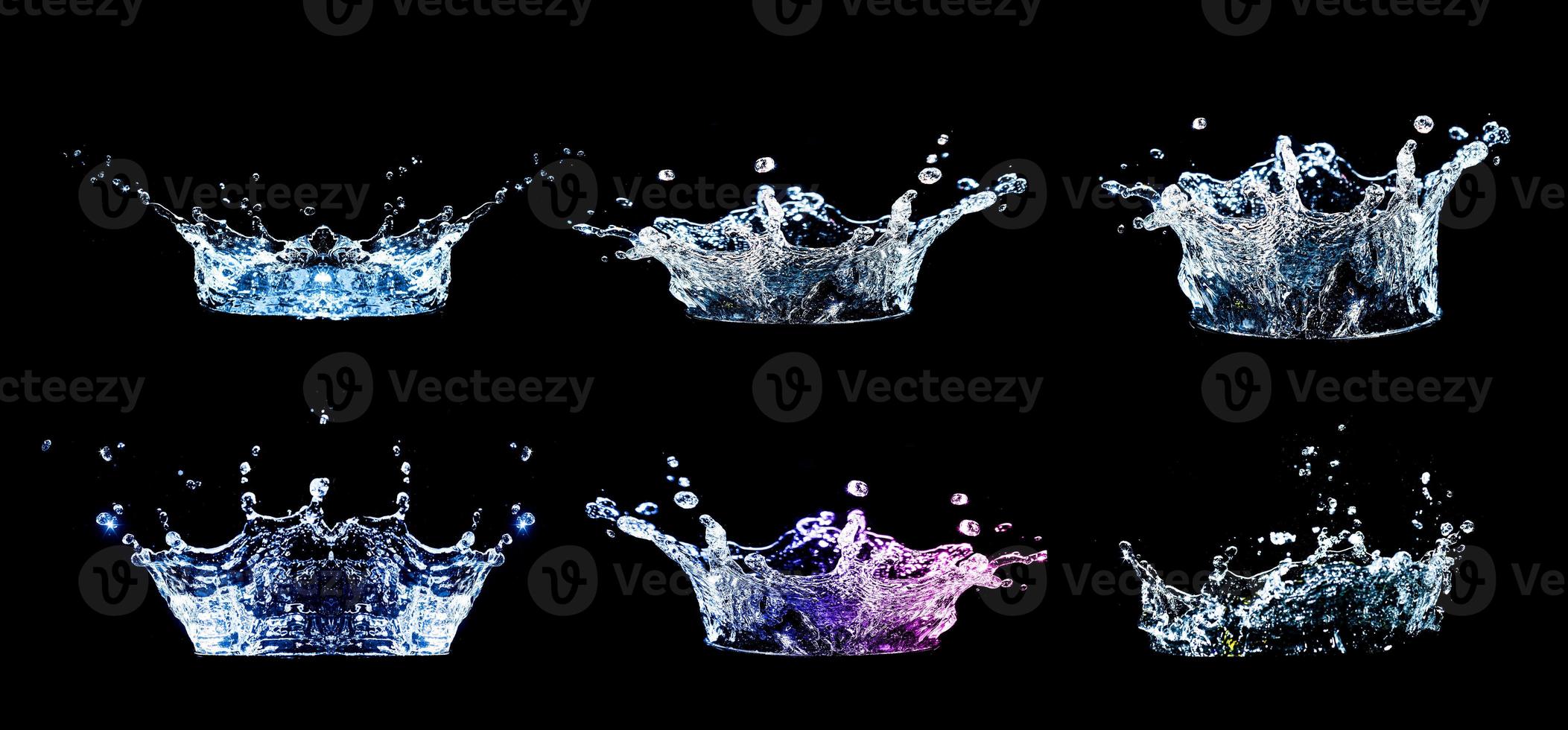 Collection of splashing water on a black background photo