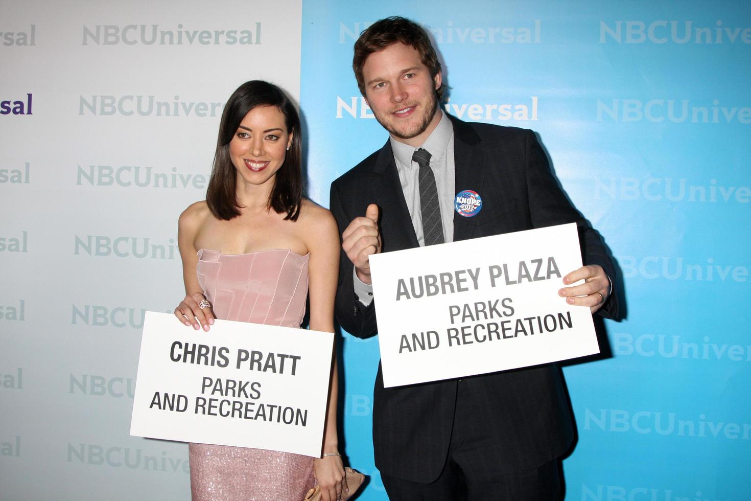 LOS ANGELES, JAN 6 - Aubrey Plaza, Chris Pratt arrives at the NBC Universal All-Star Winter TCA Party at The Athenauem on January 6, 2012 in Pasadena, CA photo