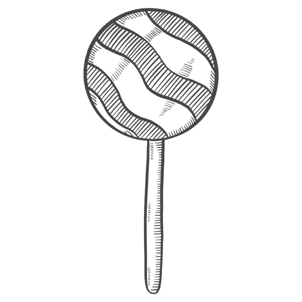 palo de piruleta dulce caramelo aislado garabato boceto dibujado a mano con estilo de esquema vector