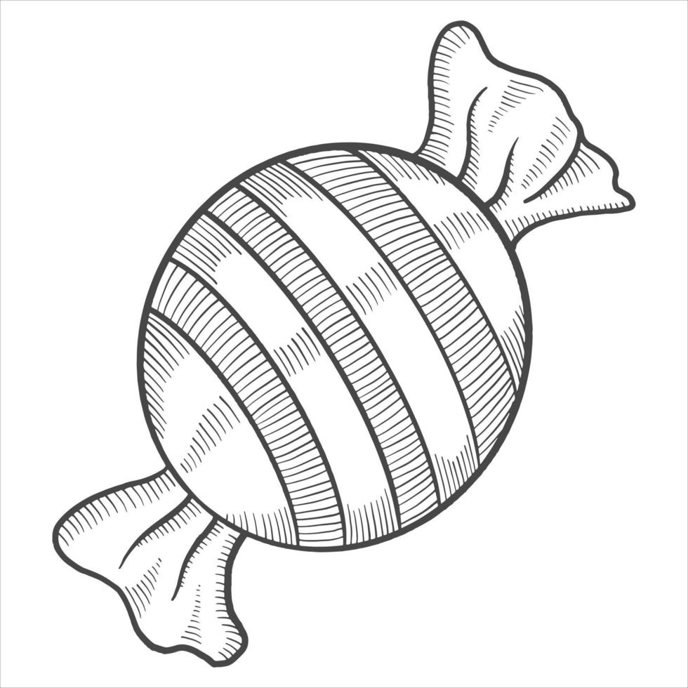 round wrapped sweet candy isolated doodle hand drawn sketch with outline style vector