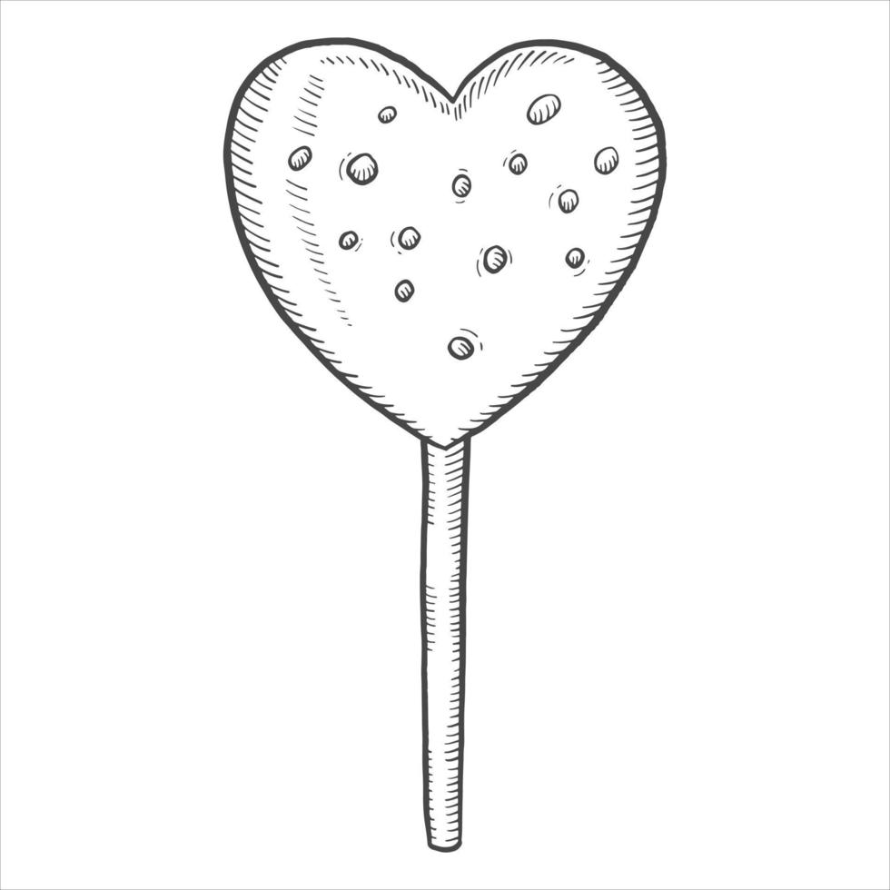 love heart stick sweet candy isolated doodle hand drawn sketch with outline style vector