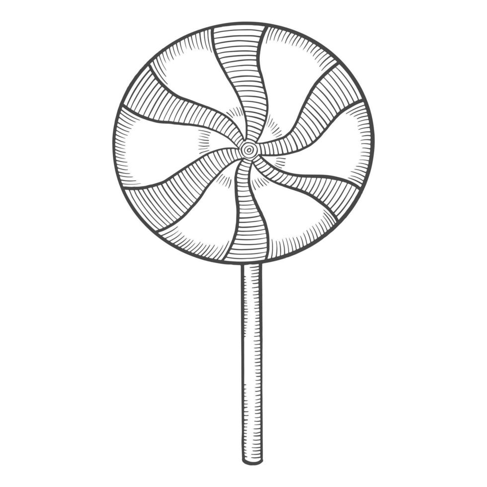 lollipop swirl sweet candy isolated doodle hand drawn sketch with outline style vector