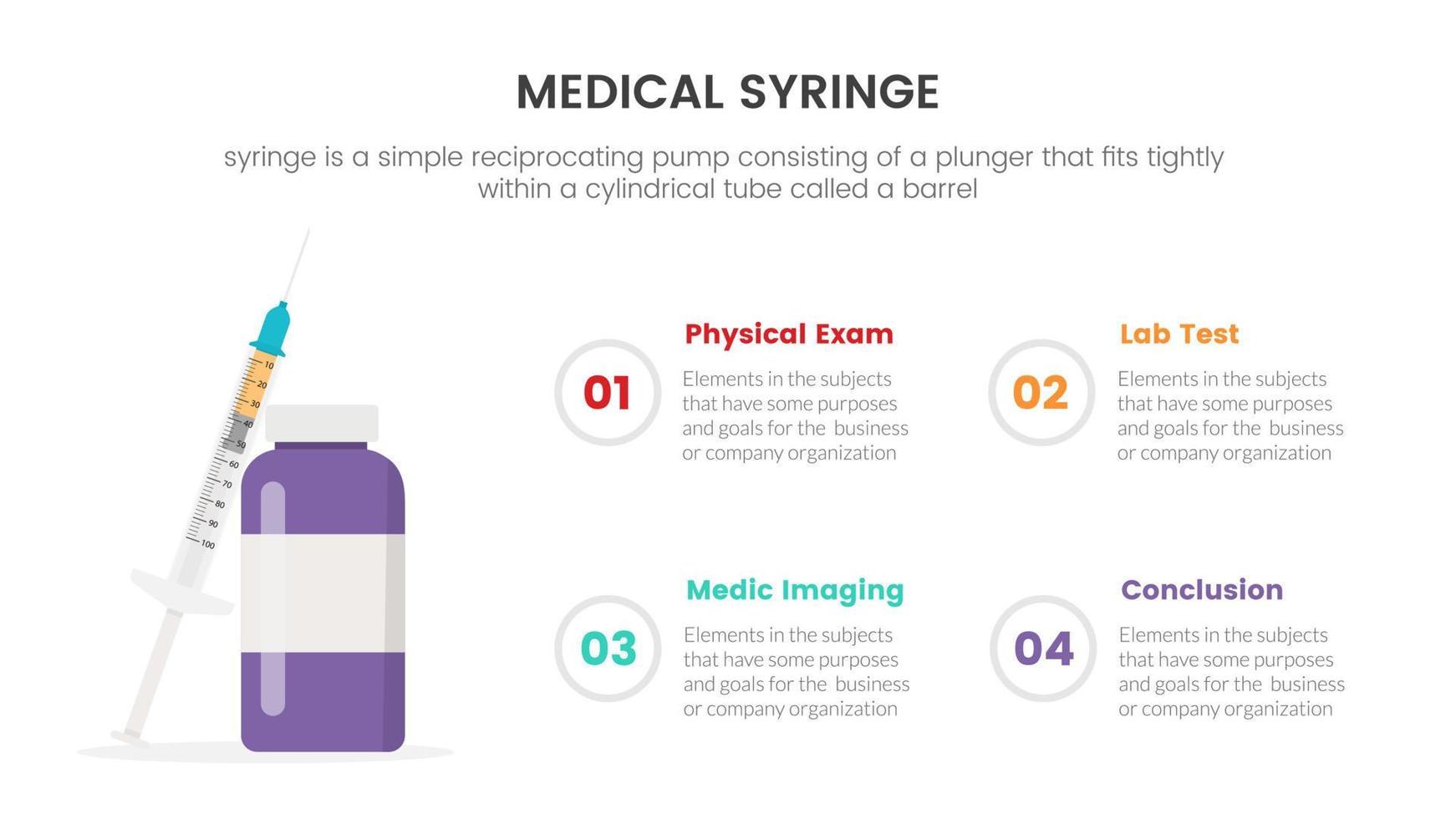 vaccine bottle medical syringe infographic concept for slide presentation with 3 point list comparison vector