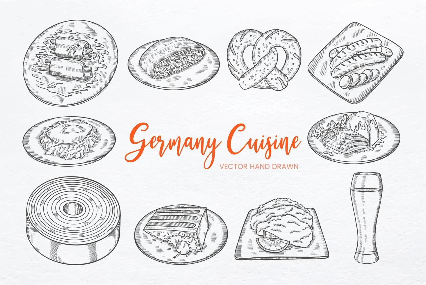 germany cuisine set collection with hand drawn sketch vector