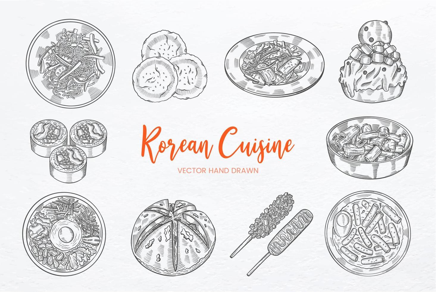 Korean cuisine set collection with hand drawn sketch vector