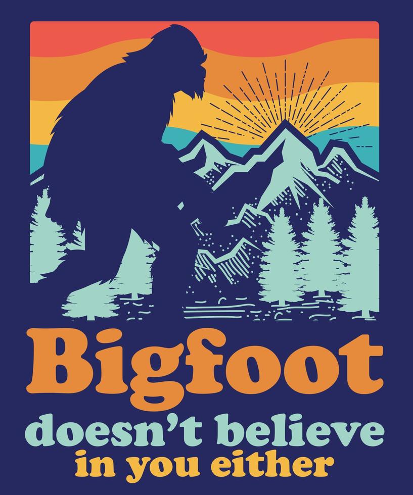 retro vintage puesta de sol bigfoot yeti vector diseño de camiseta