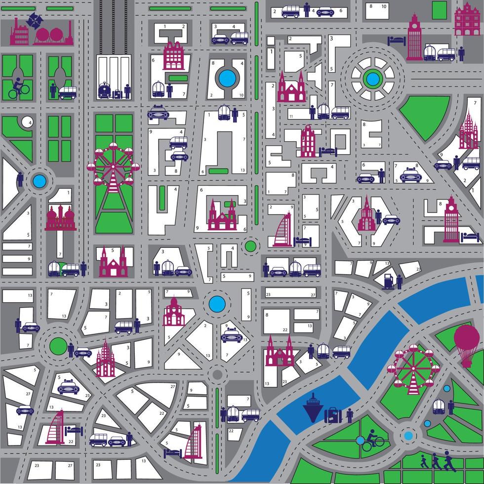 Vector map of city urban, structure, street, road