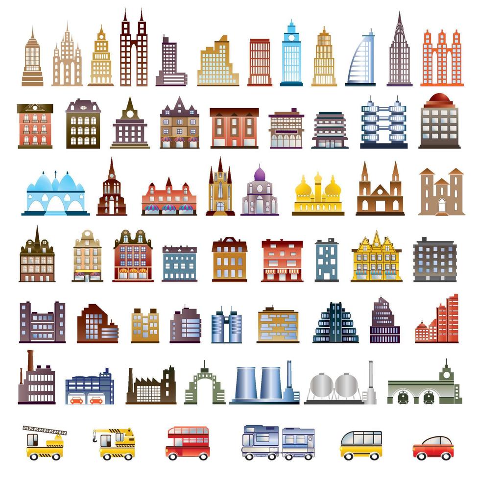 Various variants of houses on the white vector