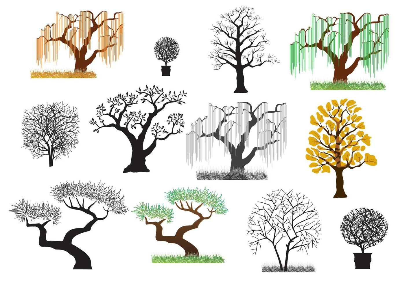 Vector trees on a white background