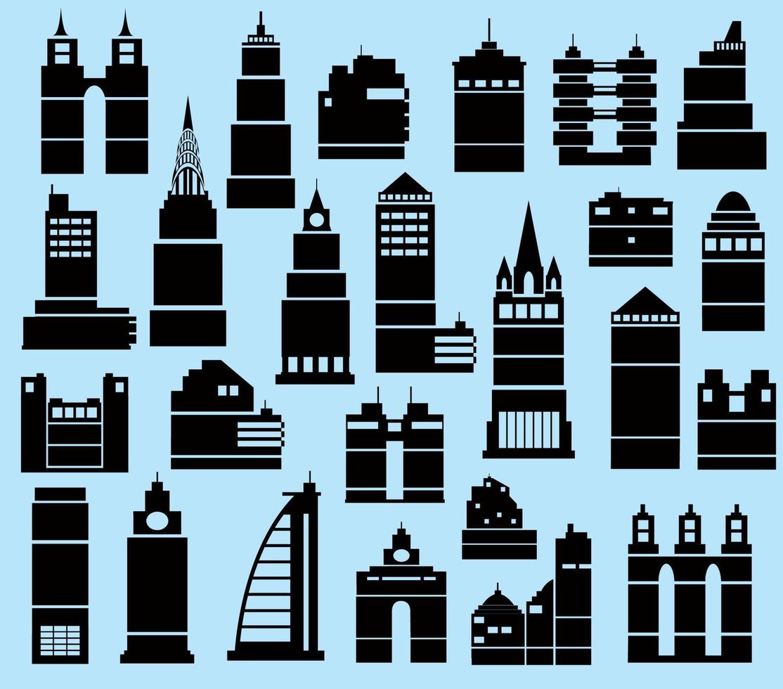 Modern buildings set on a blue background vector
