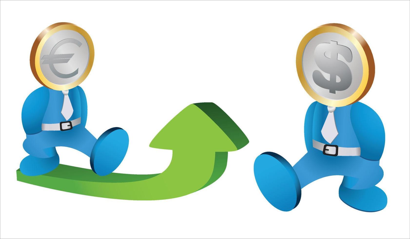 The dollar and the euro in a blue suit with a white background vector