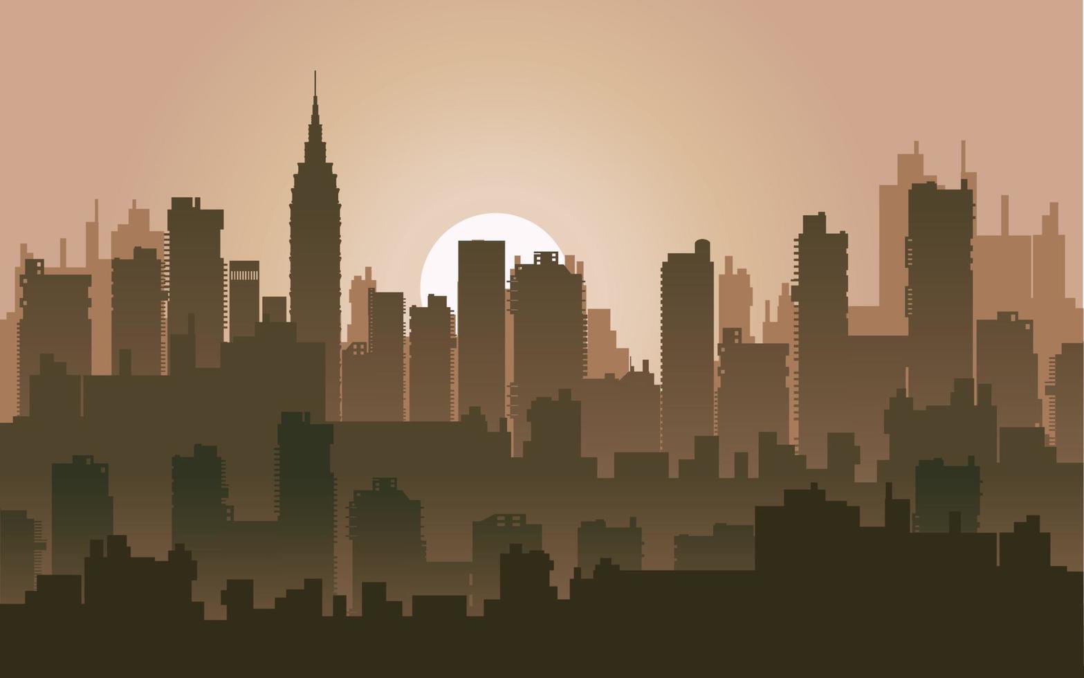 Silhouette of the city at night against the setting sun vector