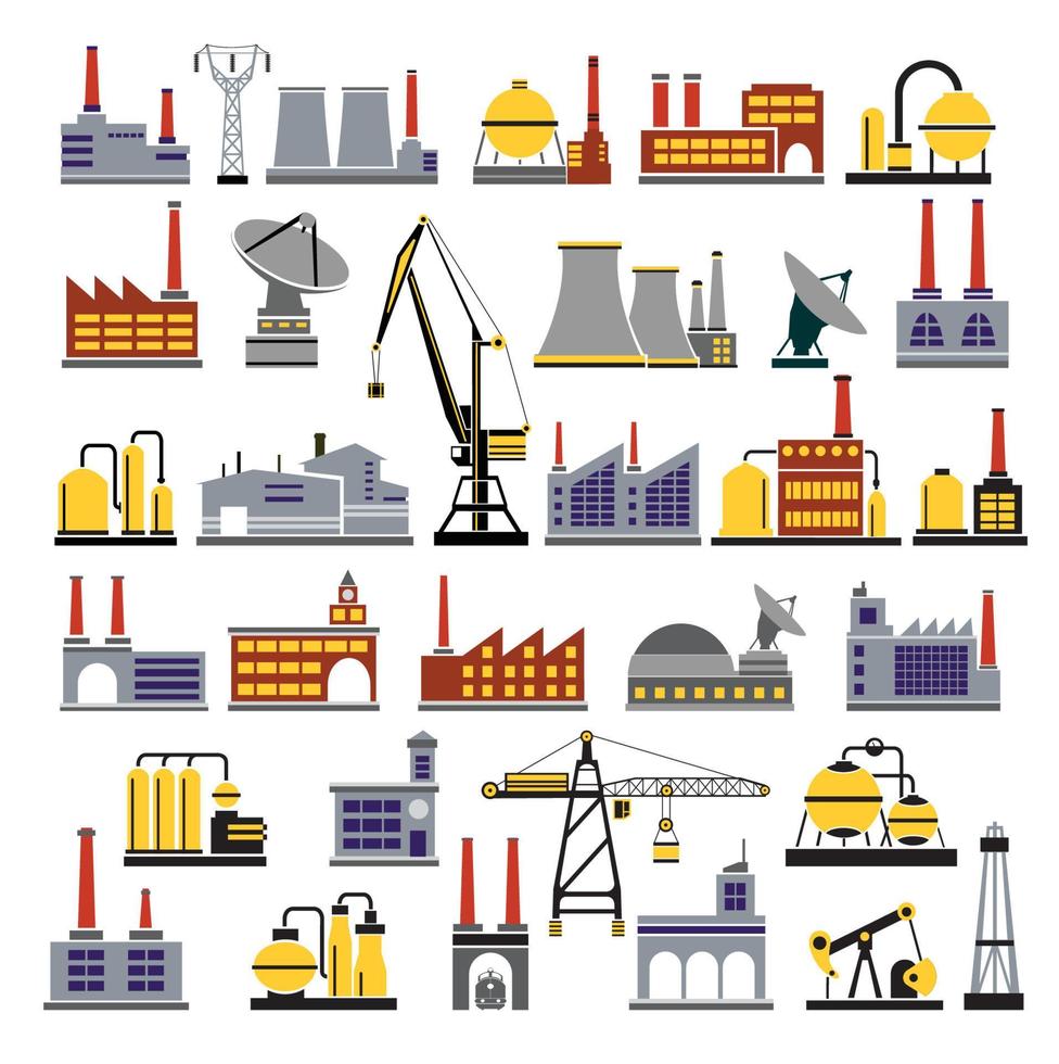 Colored Industrial buildings on a white background vector