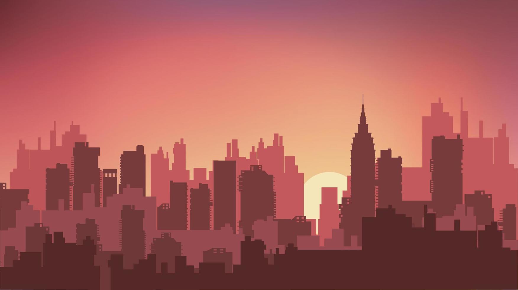 Sunset on the background of the city at night vector