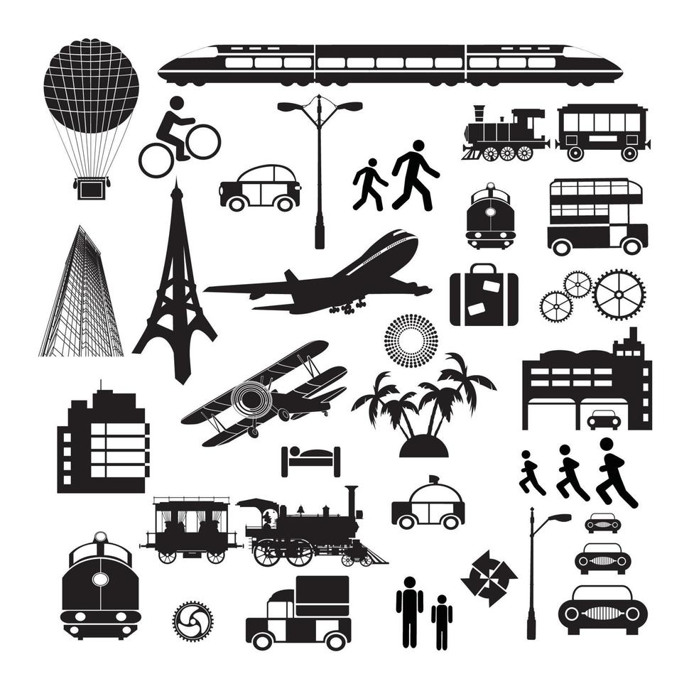 Different silhouettes on a theme a trip on a white background vector