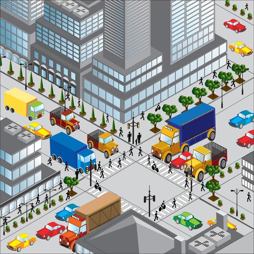 crossing of city is in a three-dimensional a vector image
